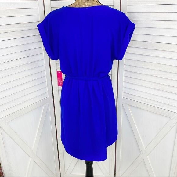 Tovia Scoop Neck Tie Waist Tunic Shirt Dress Cobalt Blue Large Mini - Picture 4 of 13